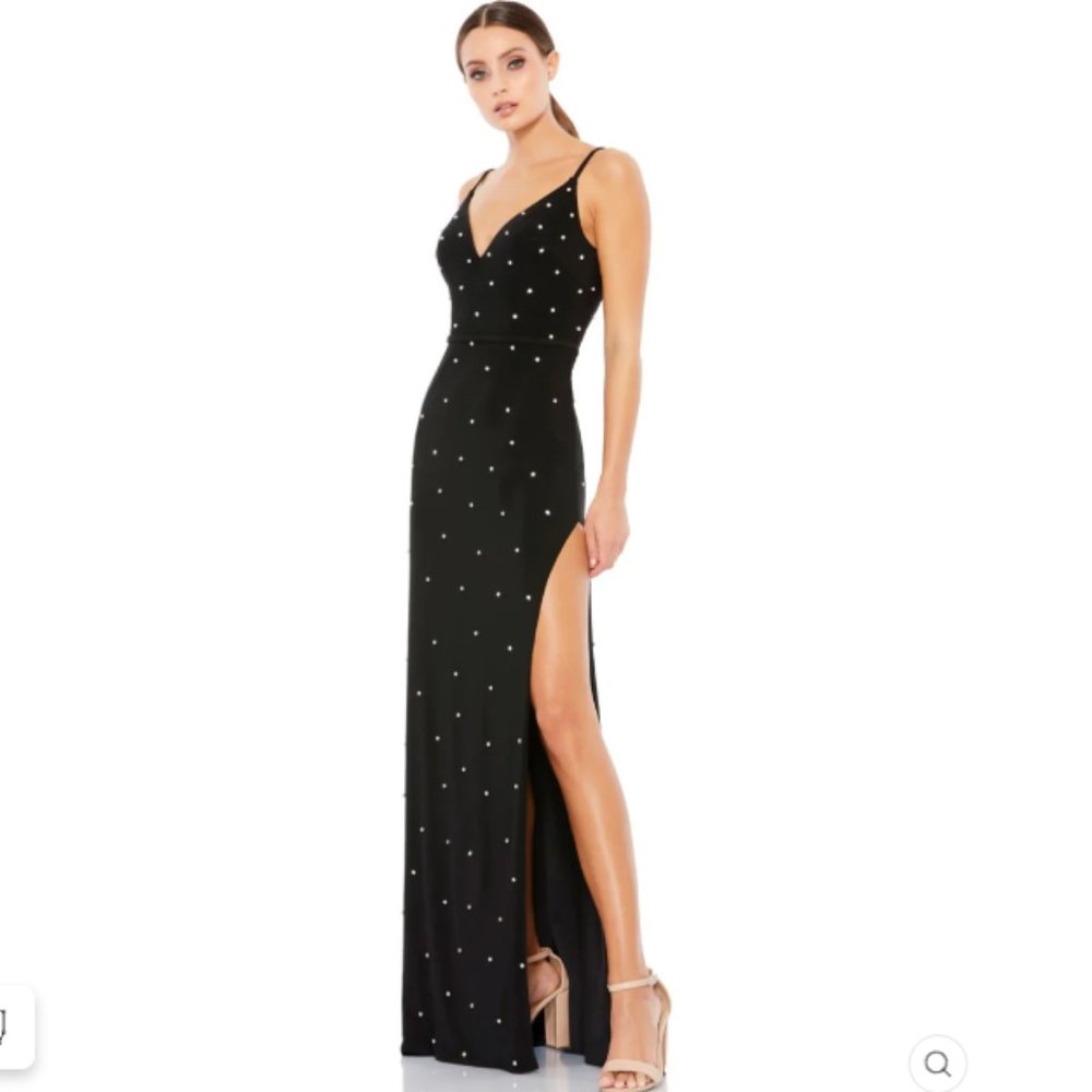 SOLD - RHINESTONE EMBELLISHED V-NECK GOWN Size O COLOR — Black New With Tags